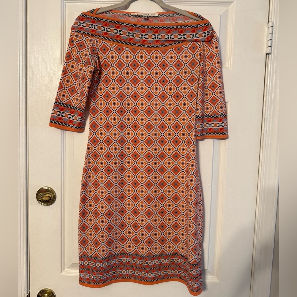 Max Studio Orange Geometric Midi Dress